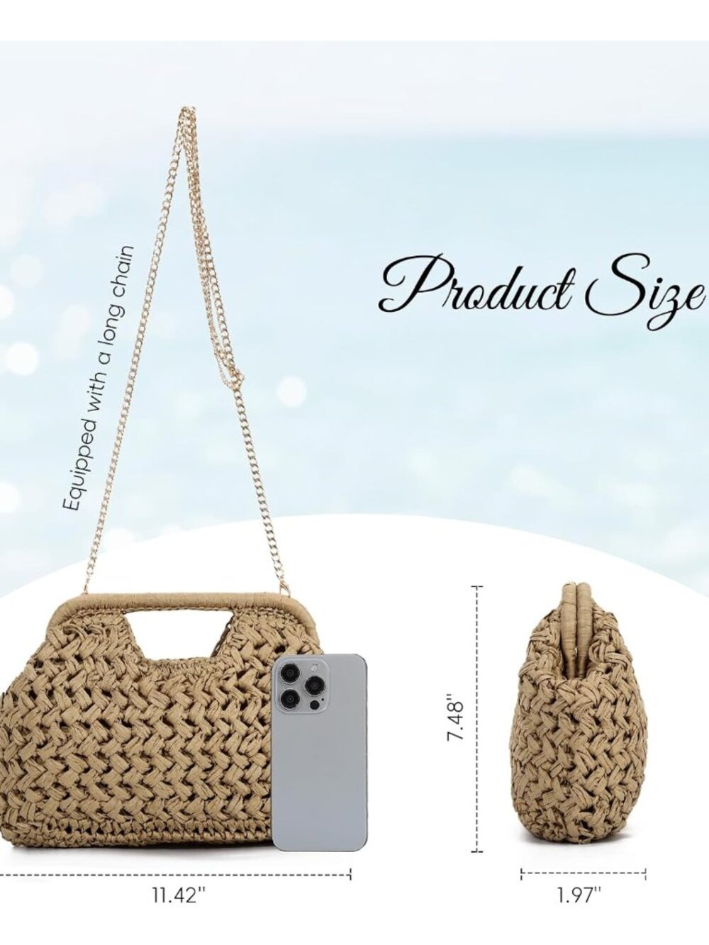 Summer Straw Clutch Purses for Women Woven Dumpling Bag Beach Handbags - Picture 4 of 7